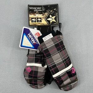 Sessions Riley‎ Avery Plaid Mittens Gloves Womens XL Grey Waterproof Ski Snow